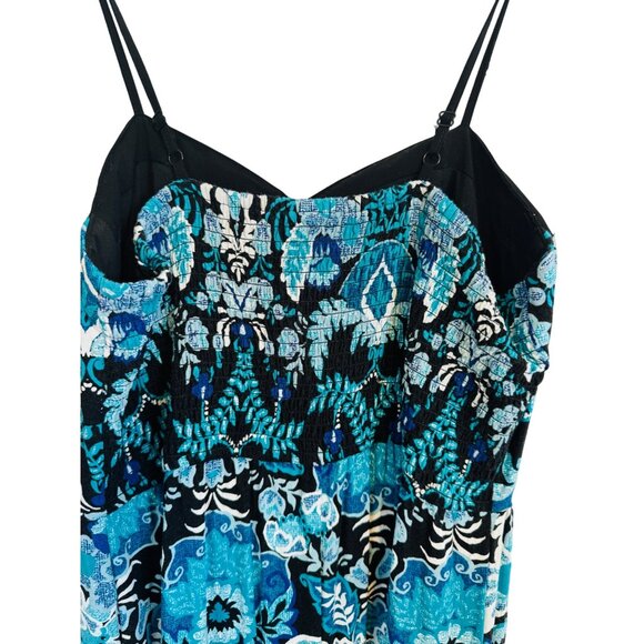 2/$25 NWOT Xhilaration M  Floral Low Cut Jumpsuit Blue Black Teal White - Picture 5 of 14